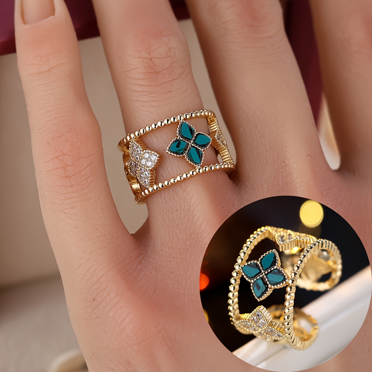 Classic Elegant Floral Shaped Hollow Double Ring for Women